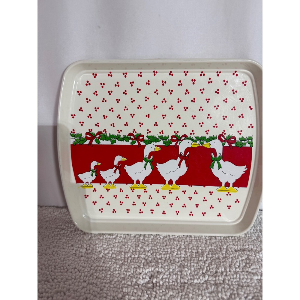 Vintage Christmas Goose Plastic Serving Tray Holiday Country Decor 11.5x9.5